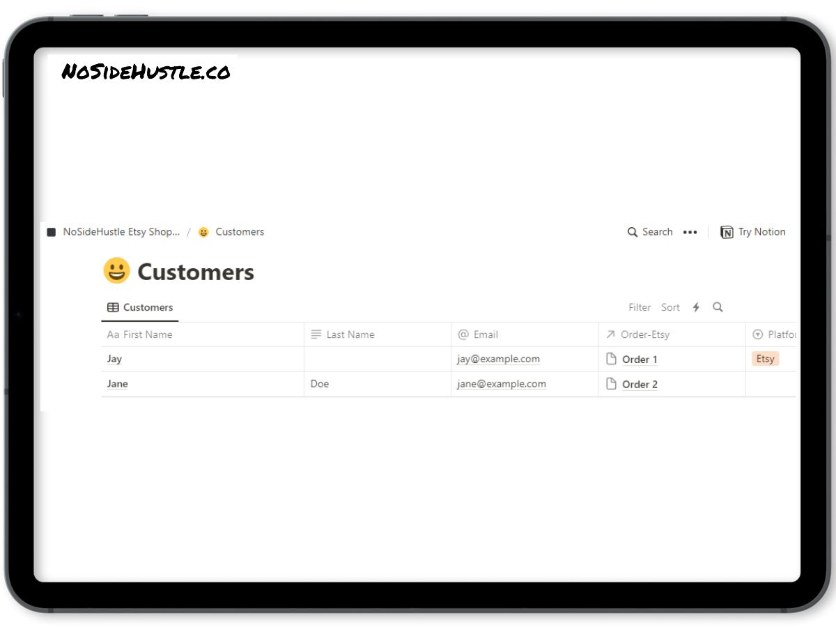 NoSideHustle Etsy Shop Manager Premium Notion Template
