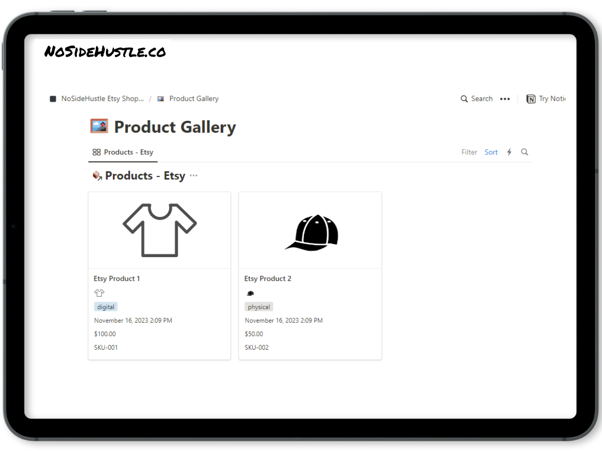 NoSideHustle Etsy Shop Manager Premium Notion Template
