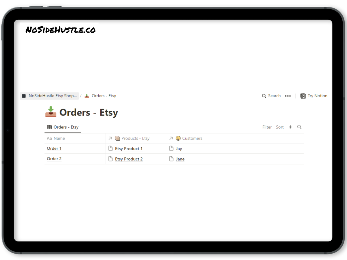 NoSideHustle Etsy Shop Manager Premium Notion Template