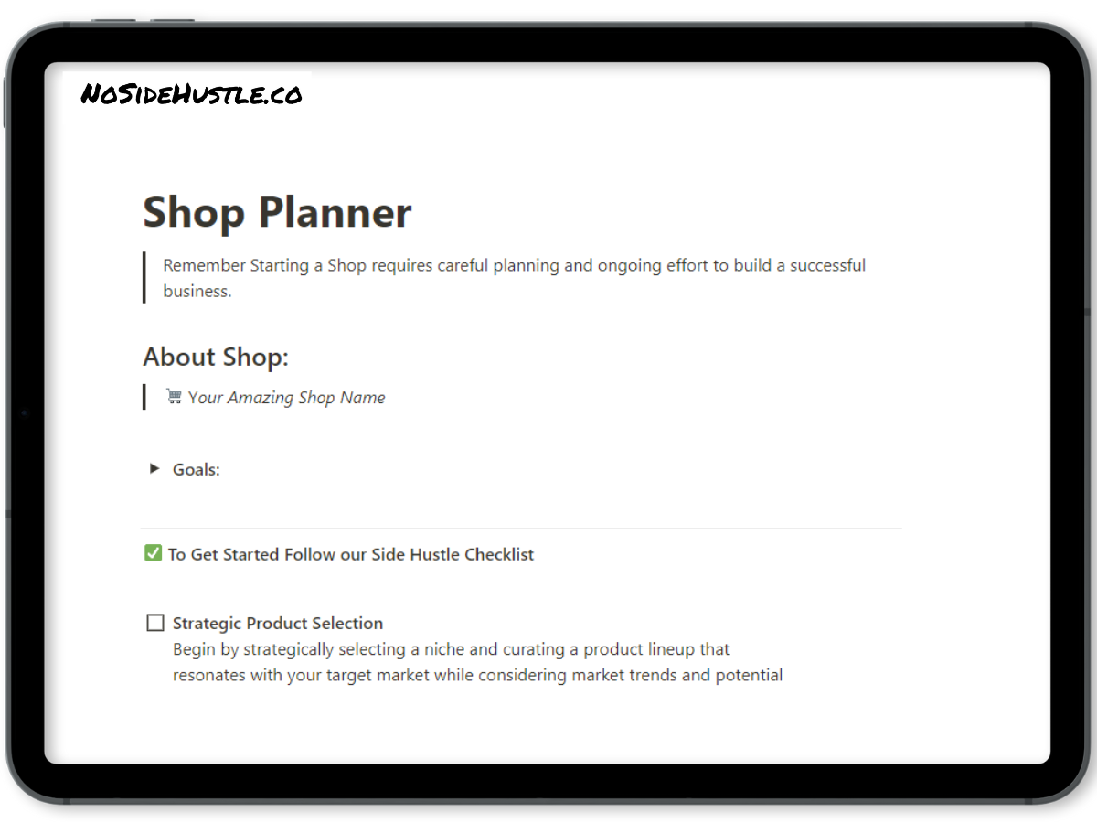 NoSideHustle Etsy Shop Manager Premium Notion Template
