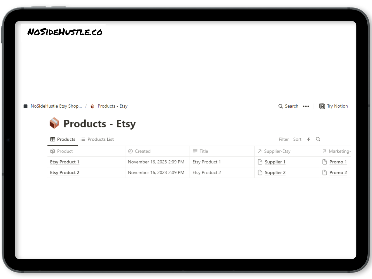 NoSideHustle Etsy Shop Manager Premium Notion Template