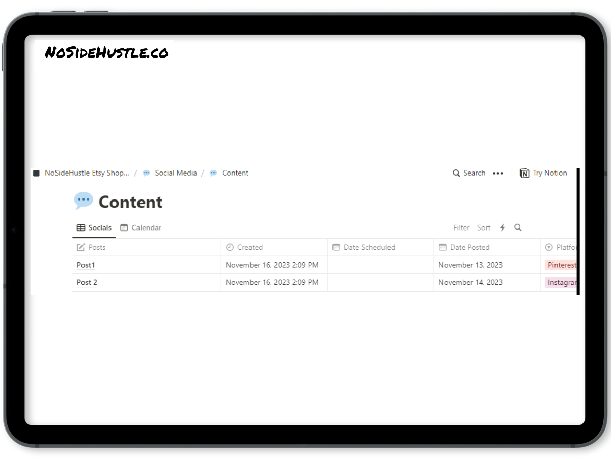 NoSideHustle Etsy Shop Manager Premium Notion Template
