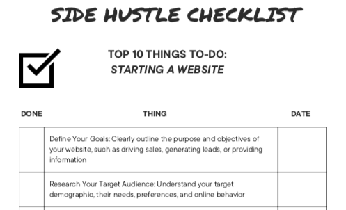 Side Hustle Checklist - Top 10 Things To-Do When Starting a Side Hustle - Planner, Digital, Canva Template