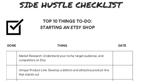 Side Hustle Checklist - Top 10 Things To-Do When Starting a Side Hustle - Planner, Digital, Canva Template