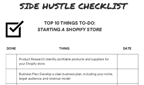 Side Hustle Checklist - Top 10 Things To-Do When Starting a Side Hustle - Planner, Digital, Canva Template