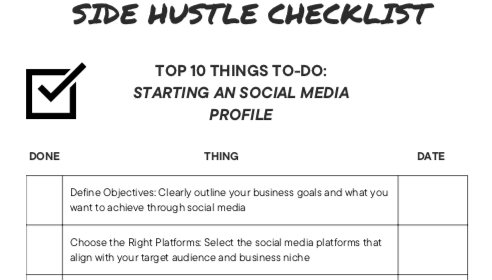 Side Hustle Checklist - Top 10 Things To-Do When Starting a Side Hustle - Planner, Digital, Canva Template