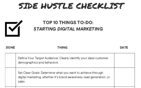 Side Hustle Checklist - Top 10 Things To-Do When Starting a Side Hustle - Planner, Digital, Canva Template